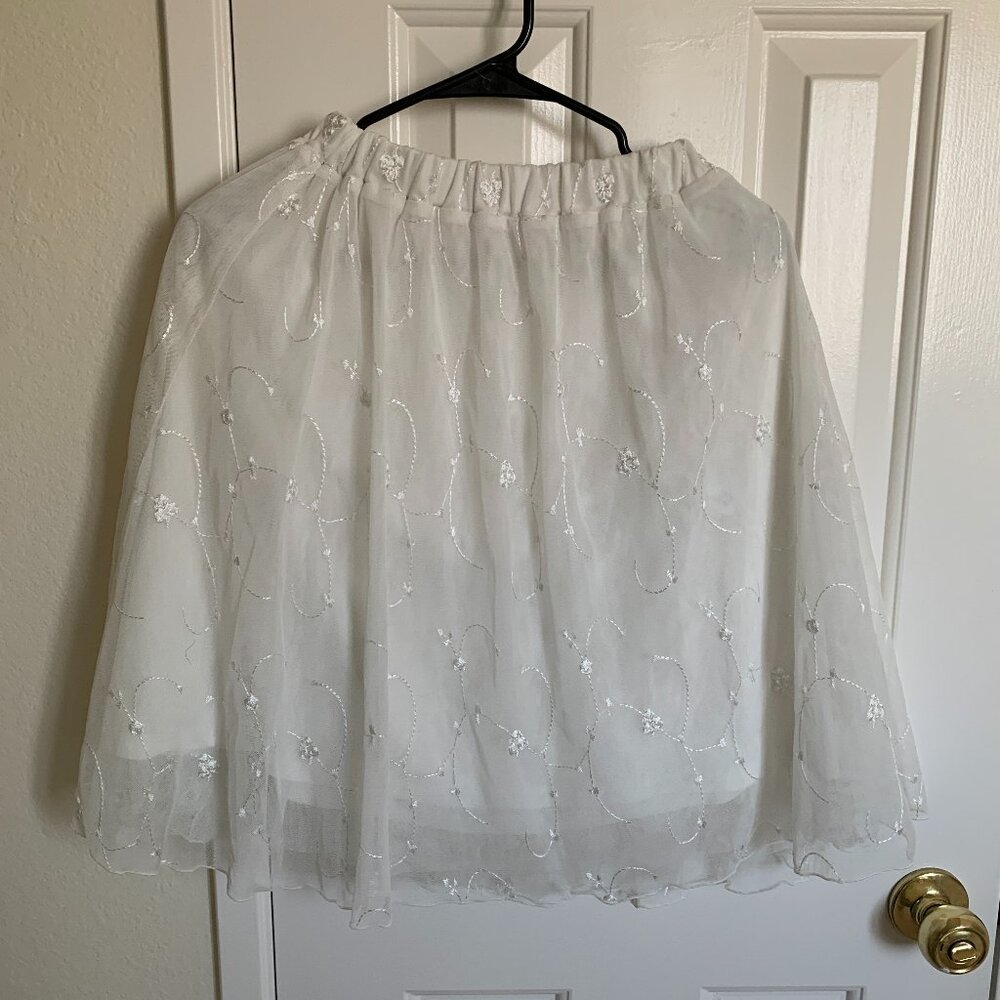 Colza Women Floral Mesh Skirt, White, Size S